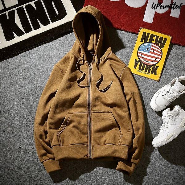 

men's jackets 2021 spring autumn classic cardigan solid hooded coats casual loose youth trendy jacket long sleeve zipper cotton clothin, Black;brown