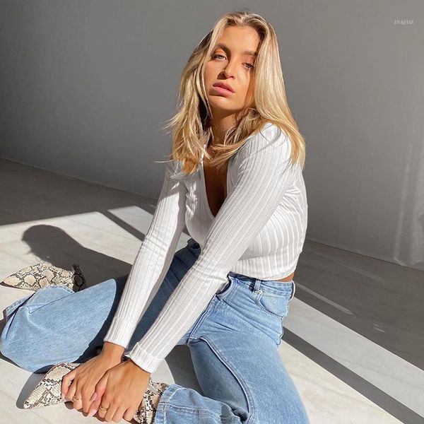 

autumn solid cropped sweater women fashion white turn-down collar long sleeve nightclub slim pullovers women's sweaters, White;black