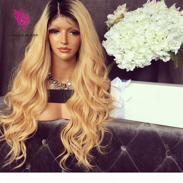

9a grade 150% density human hair wigs ombre 1b 27# fashion wave full lace wig virgin hair glueless wig lace front wig, Black;brown