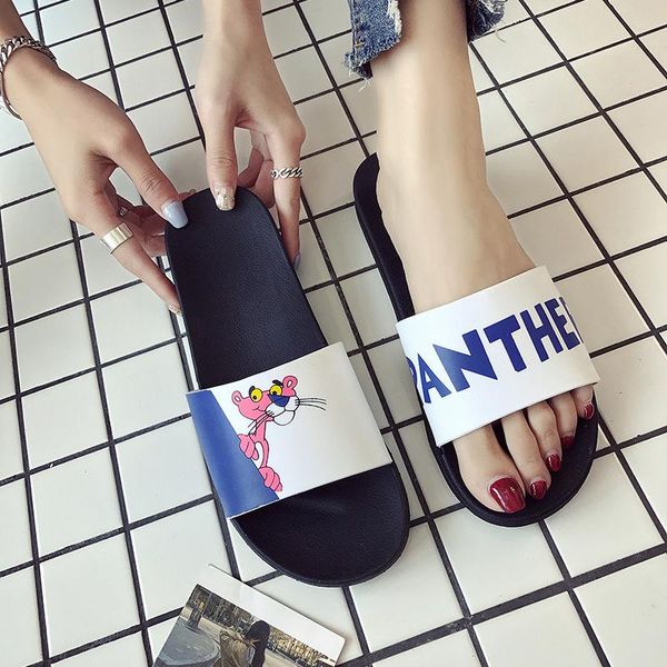 

slippers summer shoes for women indoor outdoor fashion home bathroom cute cartoon panther casual ladies, Black