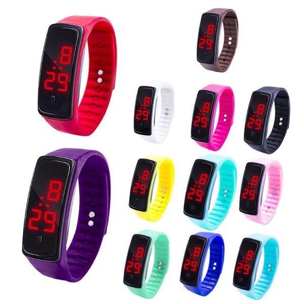 

wristwatches led digital display bracelet watch children's waterproof students silica gel sports child clock gift 2021, Slivery;brown