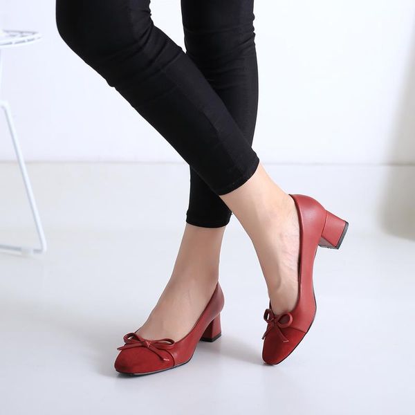 

dress shoes woman 2021 spring black slip on square high heels women flock point toe low female office ladies u22-22