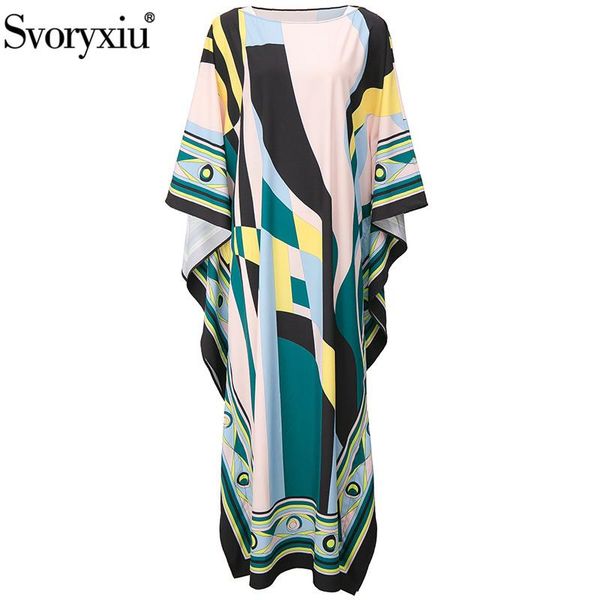

casual dresses svoryxiu 2021 runway autumn middle east kuwait long women's elegant print plus size loose sleeve maxi dress, Black;gray