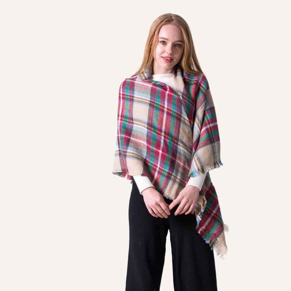 

scarves fashion plaid ladies scarf winter warm cashmere double-sided female wraps colorful square soft casual shawl, Blue;gray