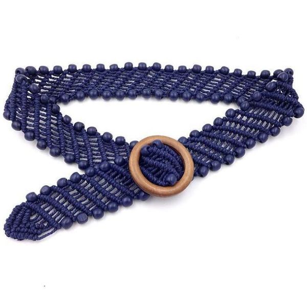 

belts 2021 bohemian wax rope hand-woven ethnic style round buckle vacation trend long dess with for women, Black;brown