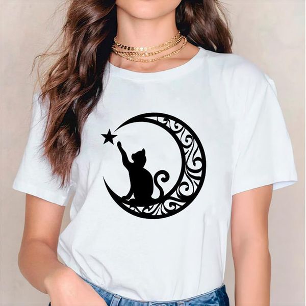 

men geometric cat lover t shirt cute kawaii clothes 90s ladies print lady mens graphic female tee, White;black