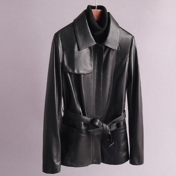 

women's leather & faux genuine jacket women sheepskin real korean slim clothes 2021 jc912. yy1007, Black