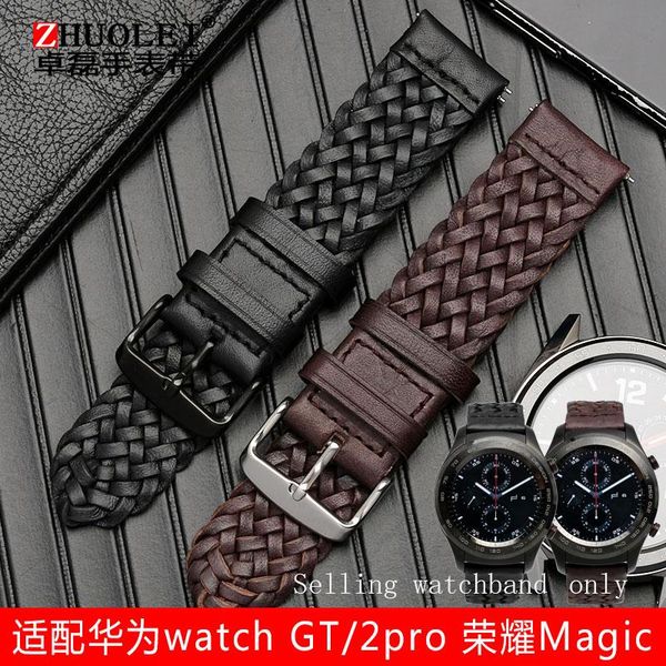 

watch bands braided leather with glory magic/dream for huawei watch2 pro/gt intelligent replacement chain, Black;brown