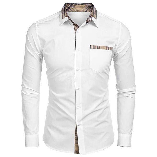 

men's casual shirts men shirt fashion solid color male plaid pocket long sleeve lapel man camisa social masculina camisas, White;black