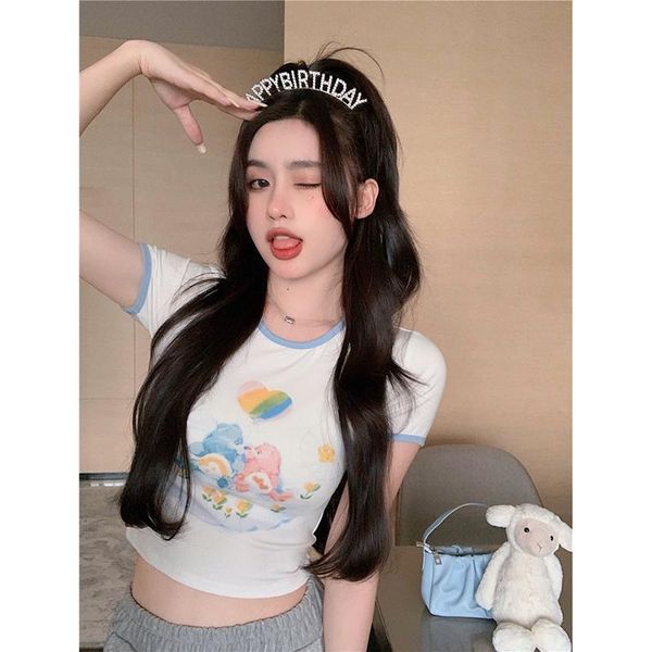 

women's t-shirt harajuku women t shirt fashion short sleeve cartoon tshirt print graphic female tee a713, White