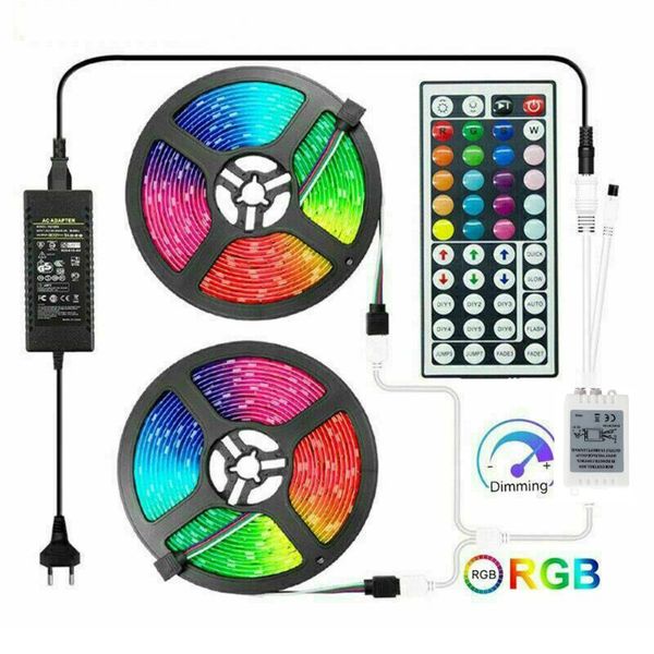 

strips dc12v led strip light rgb smd 2835 30leds tape dc 12v+44key ir remote control+led power adapter kit