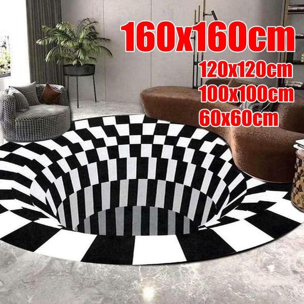 

3d vortex illusion back carpet impression carpet floor pad impression print bottomless hole mat round blanket room decoration