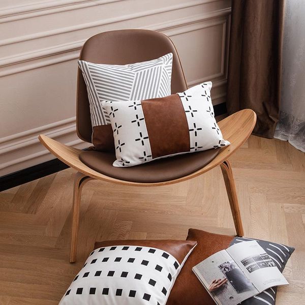 

cushion/decorative pillow pu cotton patchwork sofa cushion cover canvas printed striped black block square pillowcase chair car lumbar