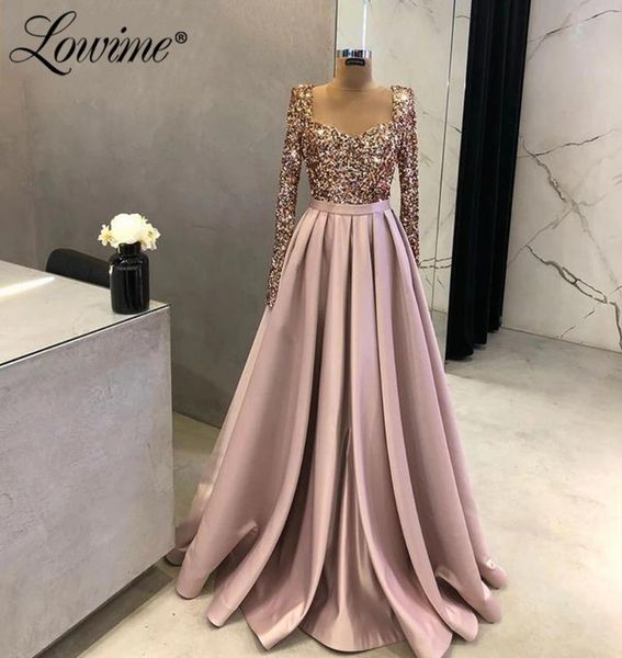 

party dresses lowime long elegant evening 2021 sleeves sparkly rose gold dubai women formal gowns custom made prom dress, White;black
