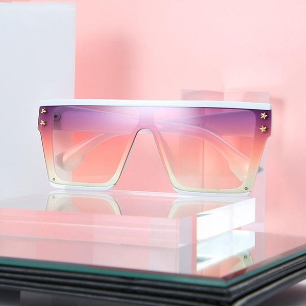 

sunglasses fashion oversized women star rivet big frame vintage flat gradient square sun glasses mirror shades, White;black