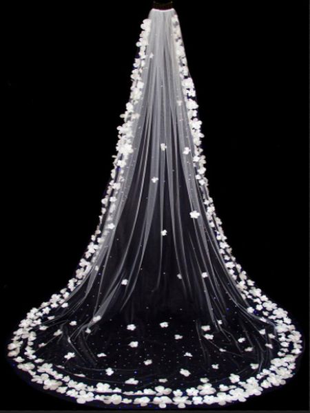 

bridal veils 1t appliques cathedral length white ivory wedding veil crystal beaded bride hair with comb, Black