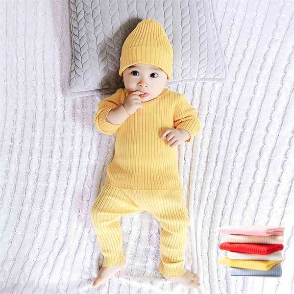 Vestito da maglione per bambini Caldo in due pezzi per bambini in maglia di lana per bambini Vestiti in due pezzi (cappello) 210702