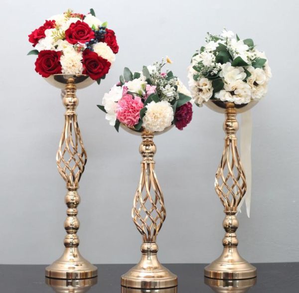 

party decoration 10pcs gold flower vases candle holders stands wedding road lead table centerpiece pillar event candlestick sn