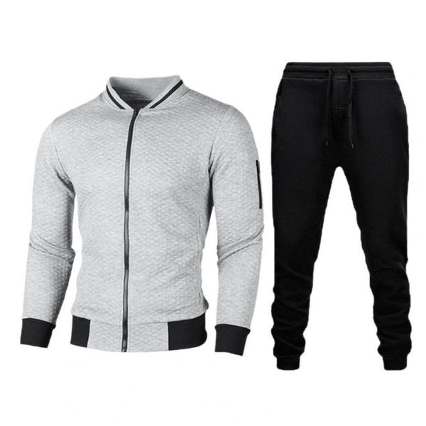 

men's tracksuits simple sport suit zipper contrast colors breathable two-piece set long sleeve cardigan men coat for 2021 autumn, Gray