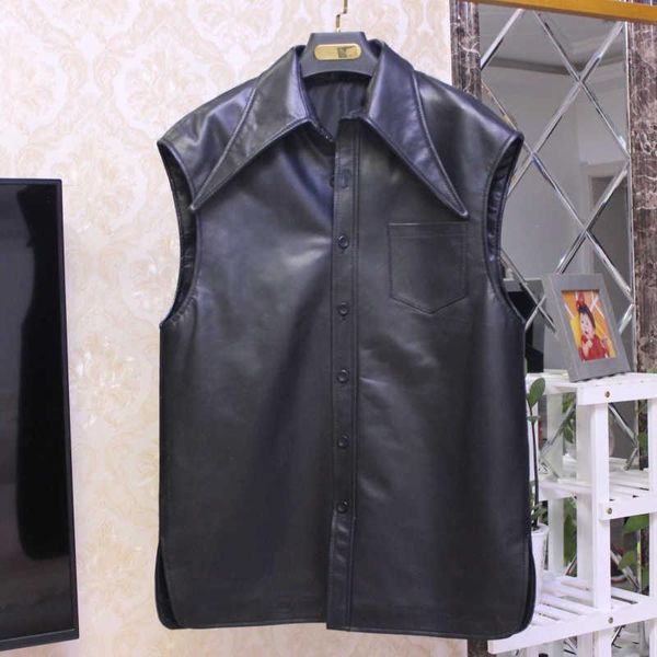 

women's leather & faux europe fashion style genine vest c746, Black