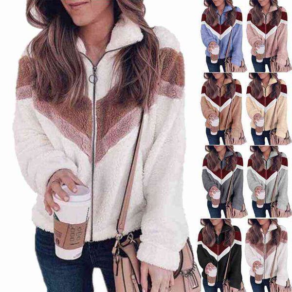 

2021 autumn winter women's plush sweater zipper cardigan contrast tweed coat, Black