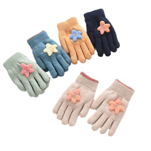 

children mittens fashion gloves knit baby girls boys accessories winter star five-finger students refer to warm and cold double layer 5-8y b, White