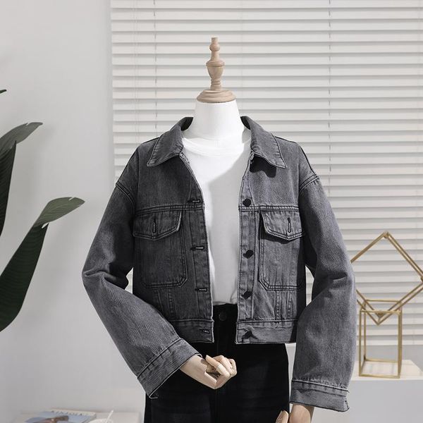 

women's jackets harajuku vintage short jeans jacket women plus size spring autumn korean single-breasted denim coat female loose outerw, Black;brown