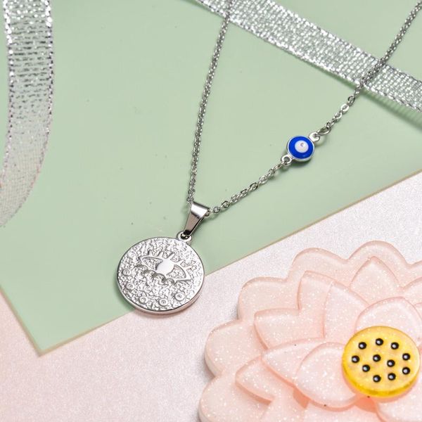 

pendant necklaces baoyan trendy silver evil eye necklace with blue beaded lucky stainless steel jewelry for women anniversary gift