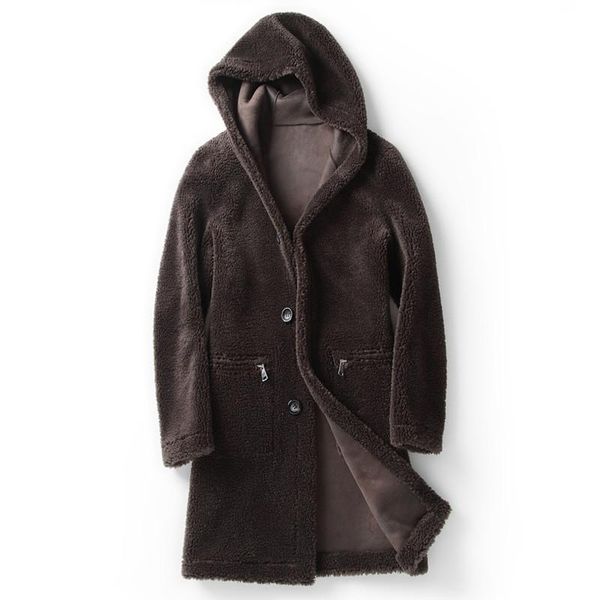 

men's leather & faux 100% wool coat winter jacket men sheep shearling fur coats double-side wear jackets veste homme mc18c167 my1261, Black