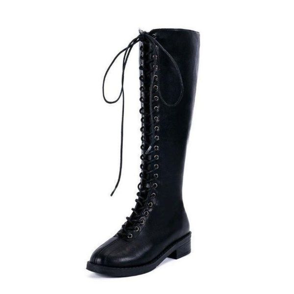 

boots 2021 british style lace-up mid-leg knight lady autumn/winter low-heeled oversized motorcycle womens shoes, Black