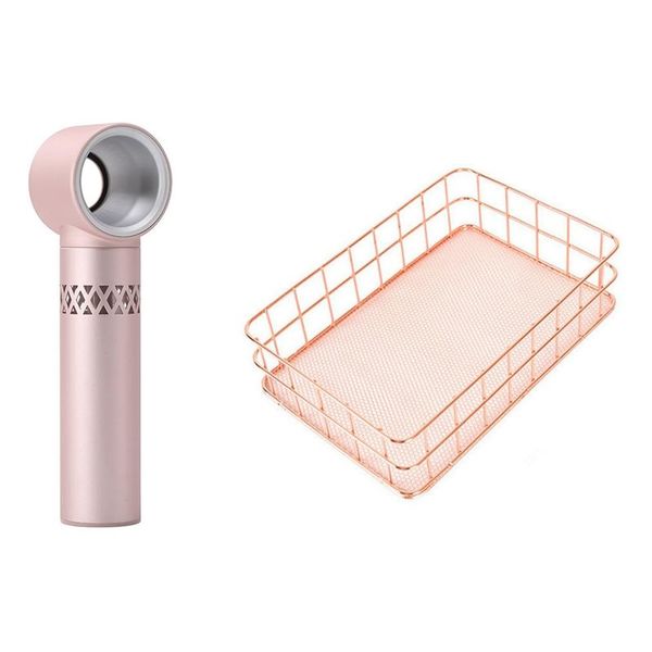 

simplicity style rose gold metal iron storage basket with bladeless fan protable handheld cooling fan usb mini