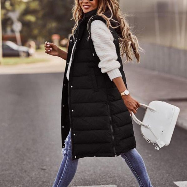 

women's vests long winter coat vest with hood sleeveless warm down pockets quilted jacket outdoor, Black;white