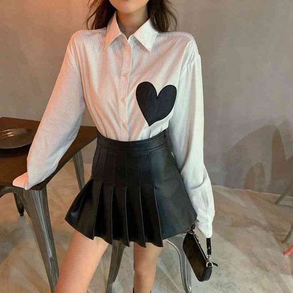

skirts pleated leather skirt sheepskin autumn wild slim a line women. cnjb, Black