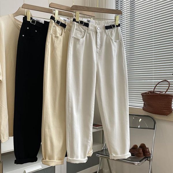 

women's jeans white for women high waist harem spring summer black streetwear beige denim pants, Blue