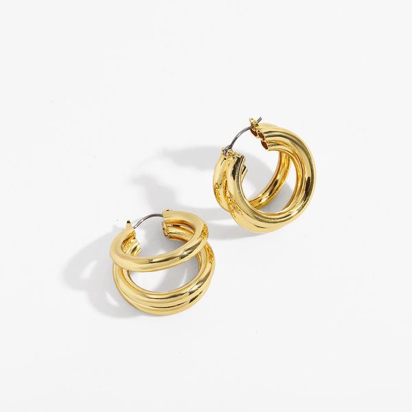 

korean east gate design small three ring c-shaped copper earrings, Silver