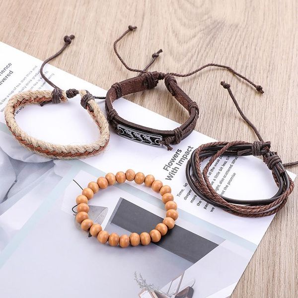 

eif dock 4pcs/set shark badge lettter hope charm brown rope leather bracelets for male cuff adjustable women brac jllscn