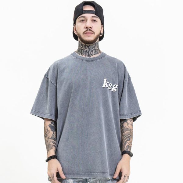 

men's t-shirts gtdom man summer 2021 casual cotton loose comfortable letter foam printed heavy wash short sleeve o-neck tees, White;black