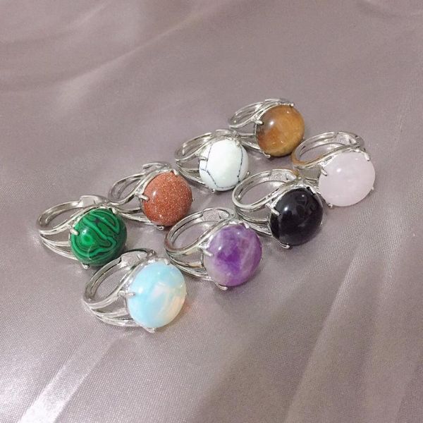 

wedding rings retro reiki natural stone finger for women men real crystal amethysts opal quartz party mid jewelry, Slivery;golden