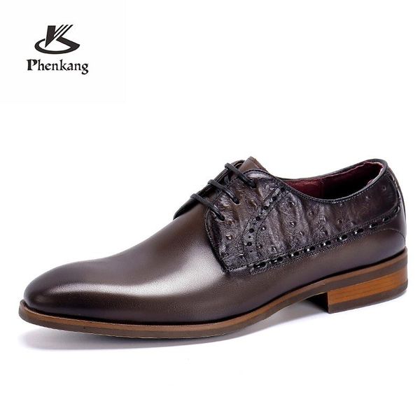 

dress shoes men original leather carved suit genuine brown laces designer brand brogues wedding phenkang 2021, Black