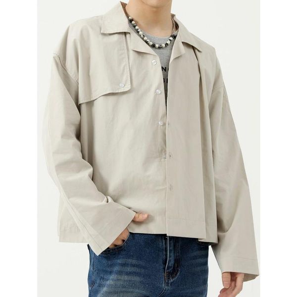 

men's casual shirts men clothing 2021 autumn products shirt long-sleeved design sense loose tide brand ins pure color, White;black