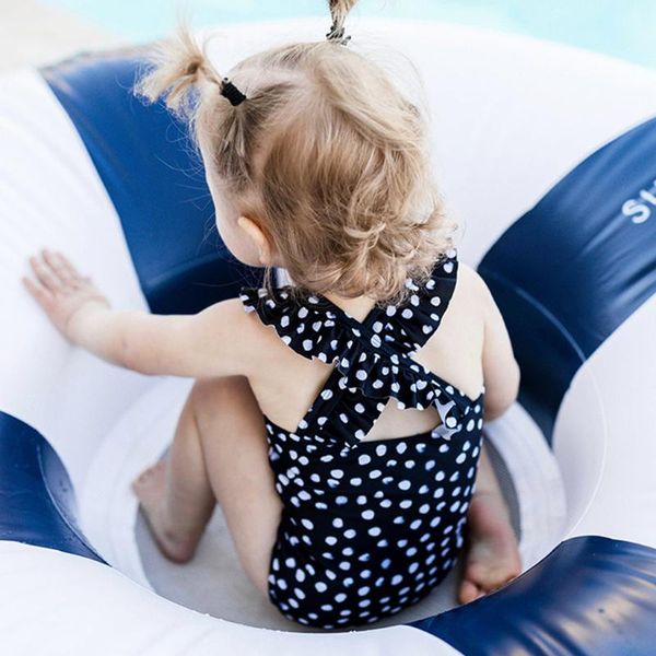 

ruffled dot baby girl swimming suit kids cross back bikini beach swimsuit bathing swimwear badpak kinderen meisjes baby swimwear, Black