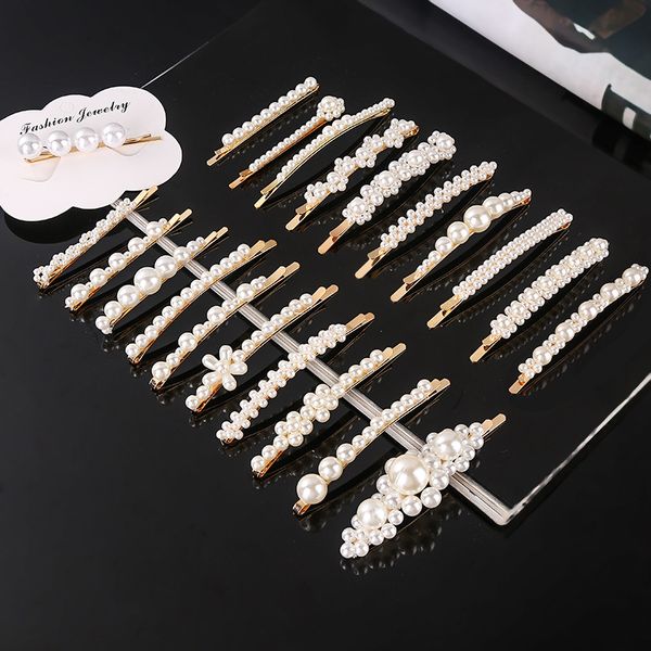 

cute woman design pearls hairpins creative girl hair clips baby barrettes lady party hair jewelry accessories gift mixed sent 42 y2, Slivery;white