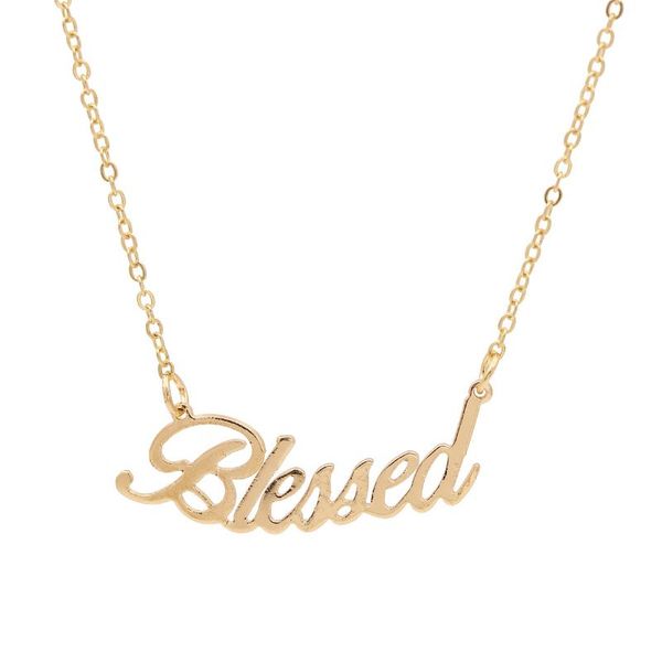 

pendant necklaces trend gold color love blessed letter statement necklace women charm party clavicle chain jewelry accessories, Silver