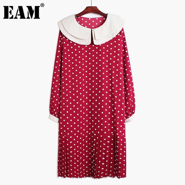 

casual dresses [eam] women black big size pleated dots dress double-layer neck long sleeve loose fashion tide spring autumn 2021 1dd8259, Black;gray