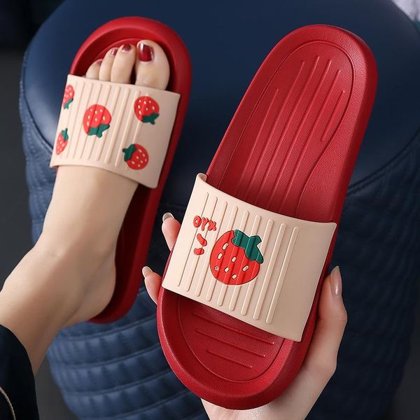 

slippers fashion cute fruit summer female couples home indoor non-slip bathing thick-soled women's sandals and, Black