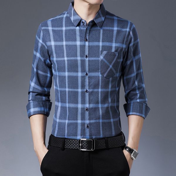 

2021 autumn middle-aged long sleeve men's loose thin plaid shirt busins casual no iron top, Black