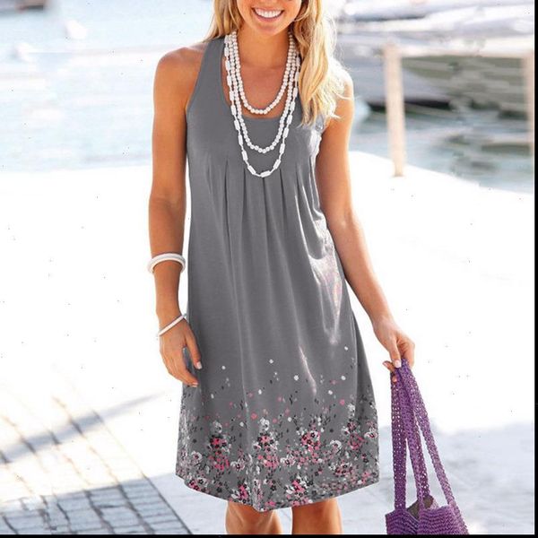 

sleeveless floral print loose summer dress fashion six colors women dress robe femme ete 2021 dress plus size s 5xl, Black;gray
