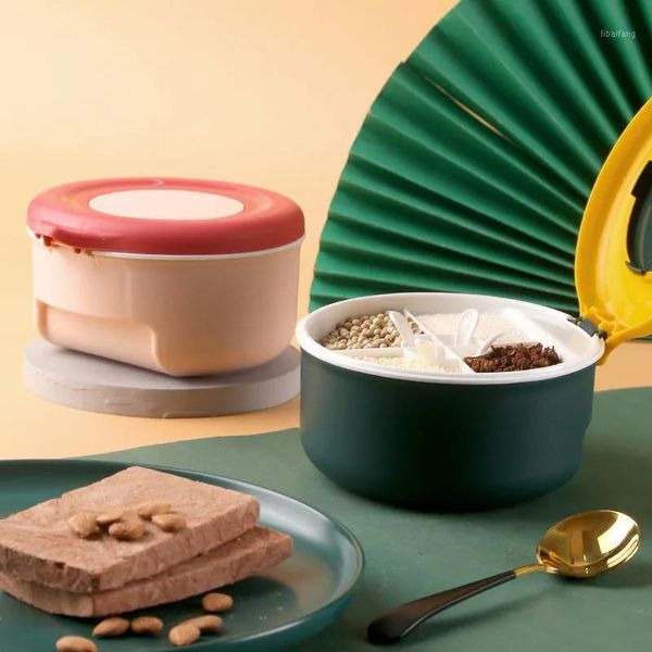 

storage bottles & jars kitchen multi-grid seasoning box with spoon set plastic pot salt shaker
