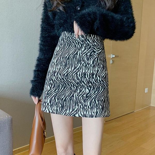 

skirts zebra pattern mini women a-line korean clubwear pencil skirt zipper autumn vintage slim fit designer bodycorn x772, Black