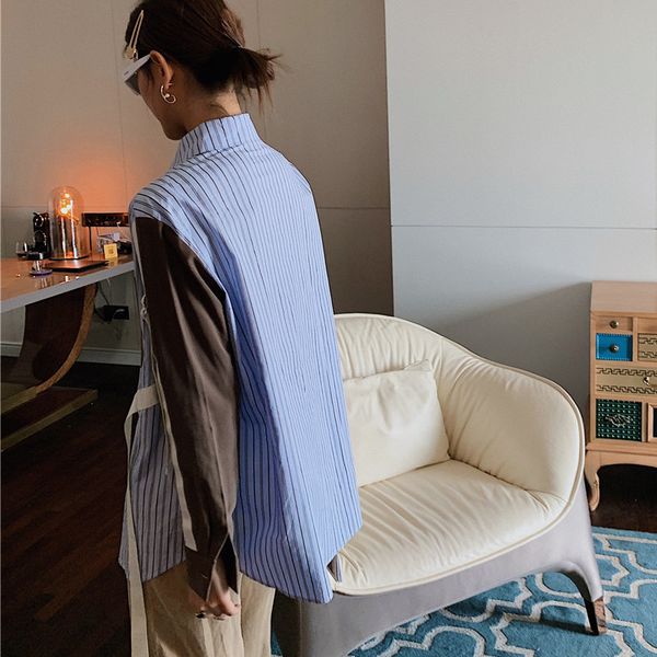 

2021 new england style blue striped long sleeve blouse women ribbon color block button down shirt designer fashion 97vb, White